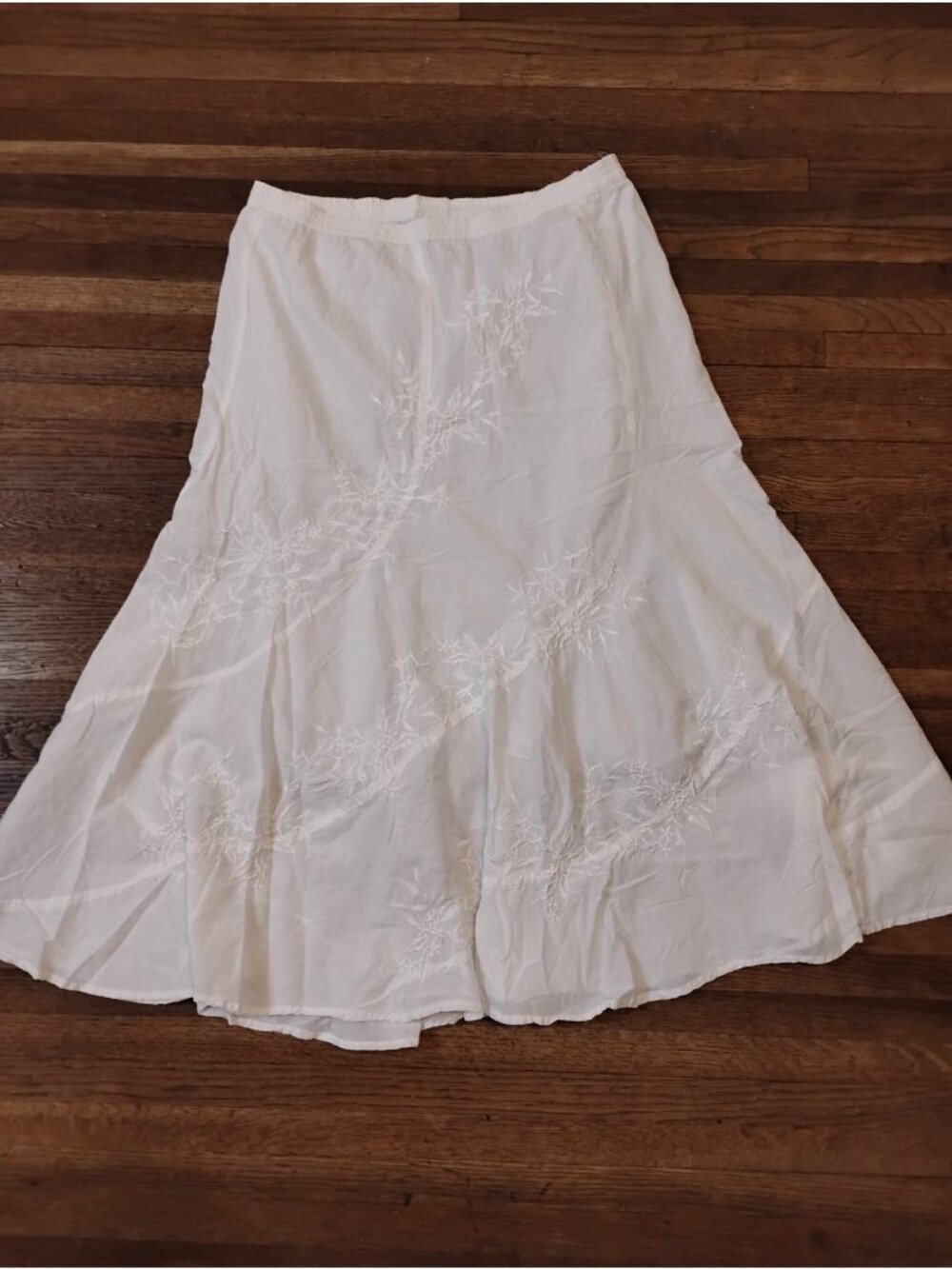 Vtg Metro Wear Embroidered Midi Skirt Boho Cotton Lined Pull On Coquette M White